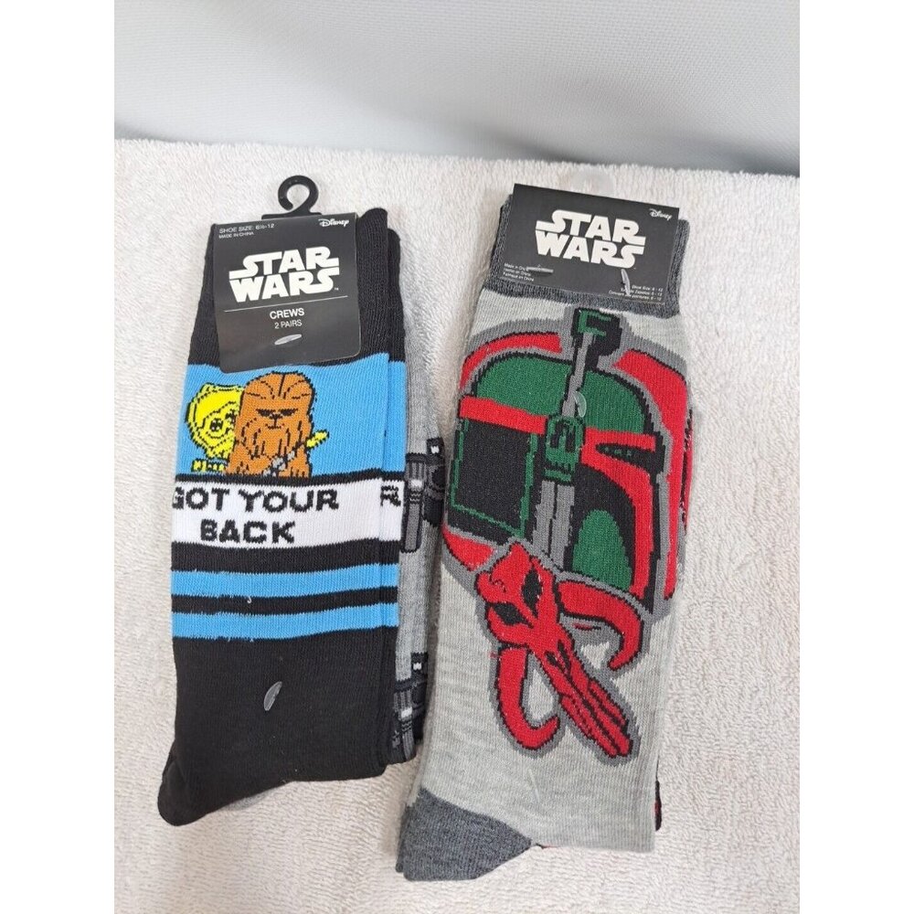 NWT (4 prs) Disney Star Wars Bobba Fett, R2D2,C3PO, Vader  Socks 6-12 Adult‎